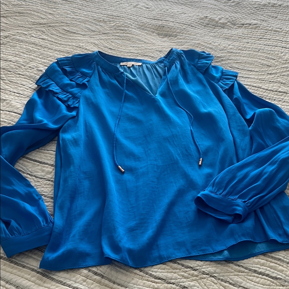 Skies Are Blue Vibrant Blouse with Ruffled Sleeves